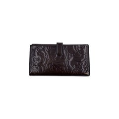 Chanel Dark Brown Embossed Patent Leather Camellia Wallet Coin Purse