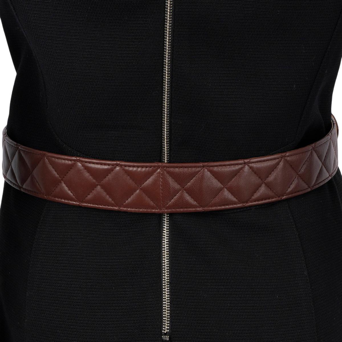 CHANEL dark brown leather 2013 13A EDINBURG QUILTED Belt 80 1