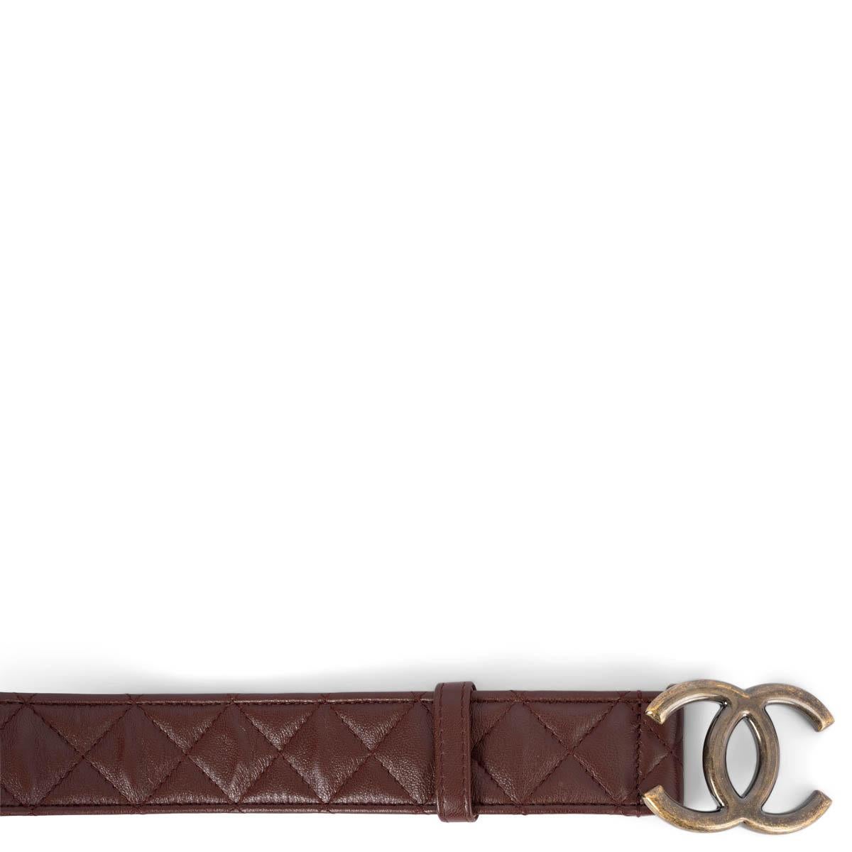 CHANEL dark brown leather 2013 13A EDINBURG QUILTED Belt 80 2