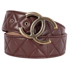 CHANEL dark brown leather 2013 13A EDINBURG QUILTED Belt 80