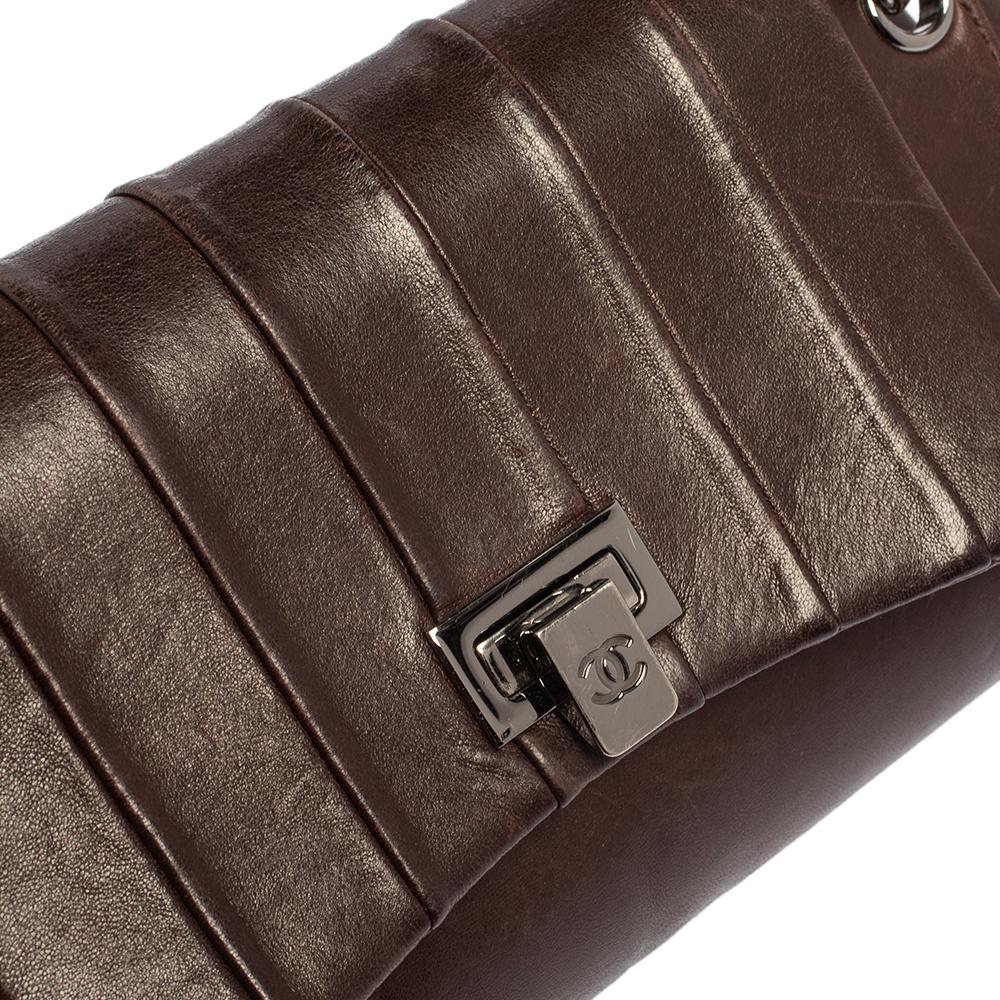 Chanel Dark Brown Leather Accordion Flap Bag 7