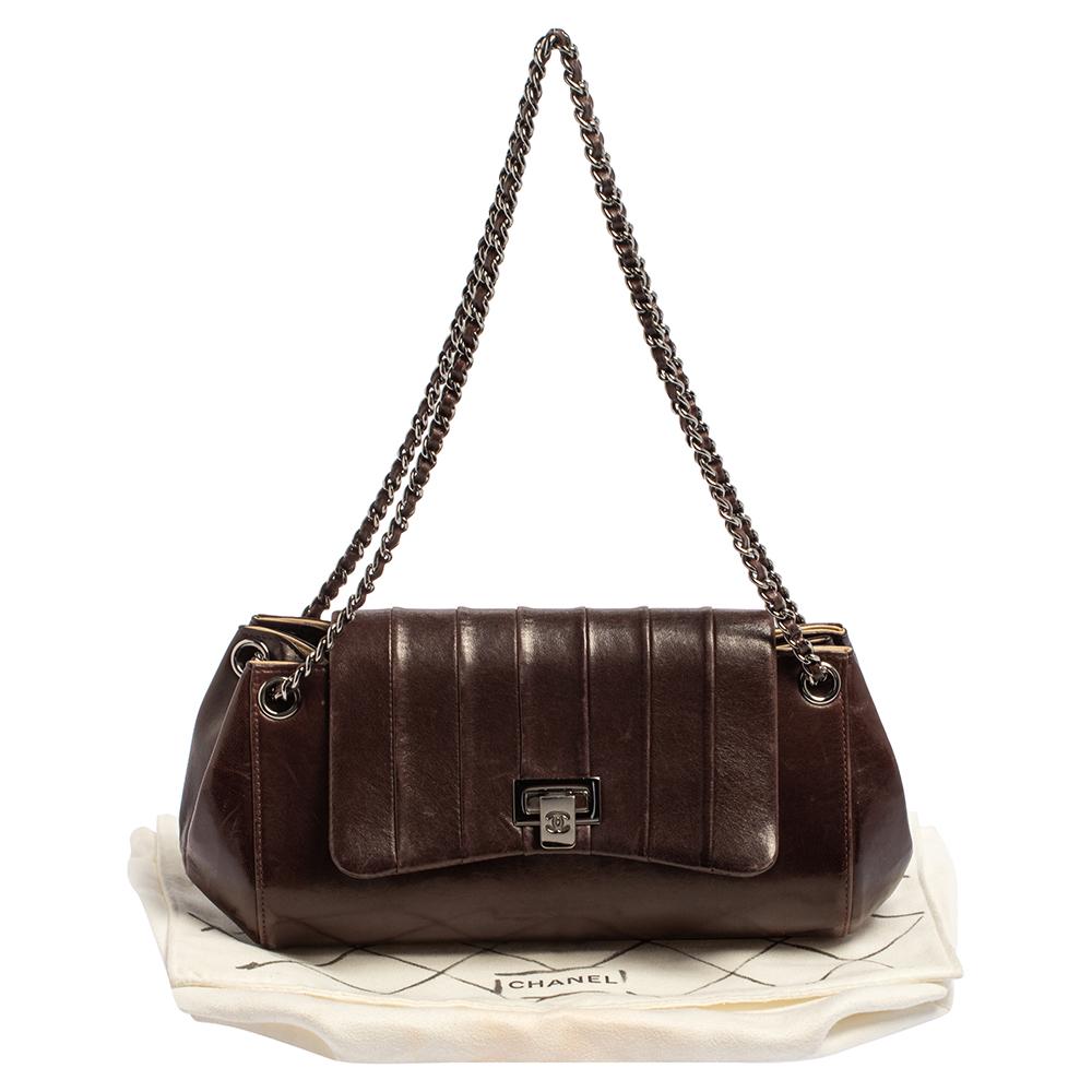 Chanel Dark Brown Leather Accordion Flap Bag 8