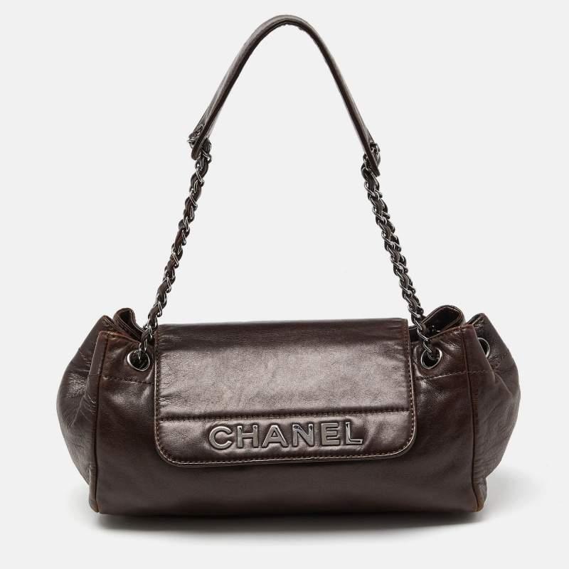 Chanel Dark Brown Leather LAX Accordion Flap Bag In Good Condition In Dubai, Al Qouz 2