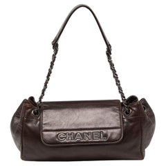 Vintage Chanel Dark Brown Leather LAX Accordion Flap Bag