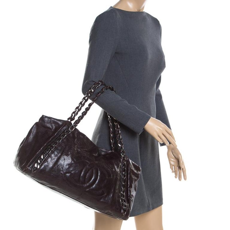 Chanel Dark Brown Leather Modern Chain East West Tote at 1stDibs