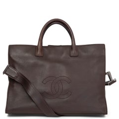 CHANEL dark brown leather SOFT BRIEFCASE Bag