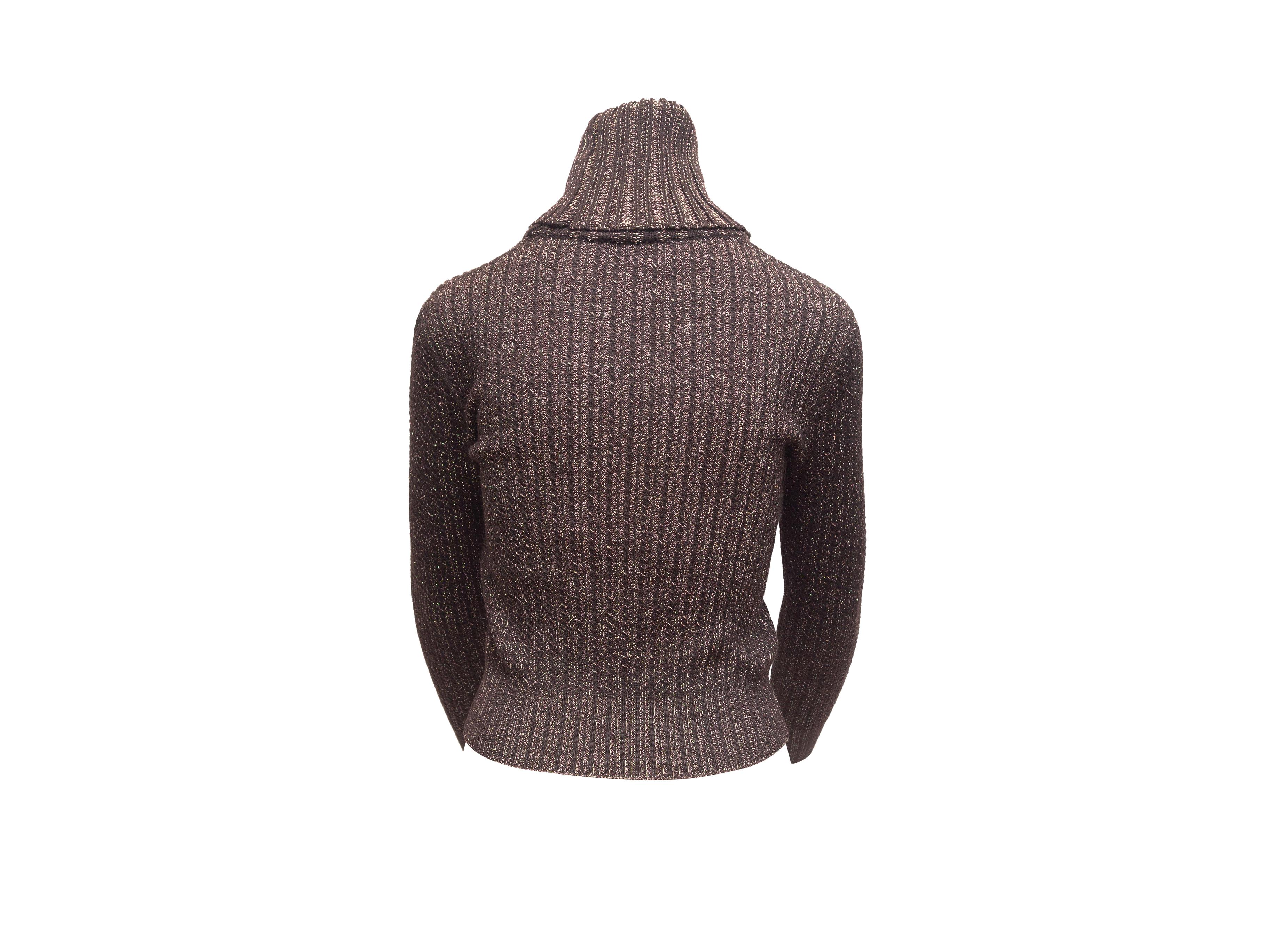 Black Chanel Dark Brown Metallic Wool Turtleneck Sweater