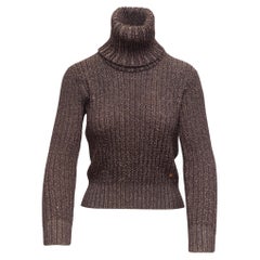 Chanel Dark Brown Metallic Wool Turtleneck Sweater