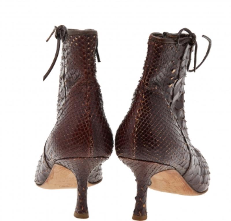 Black Chanel Dark Brown Python Leather Pointed Toe Ankle Length Boots Size 38.5