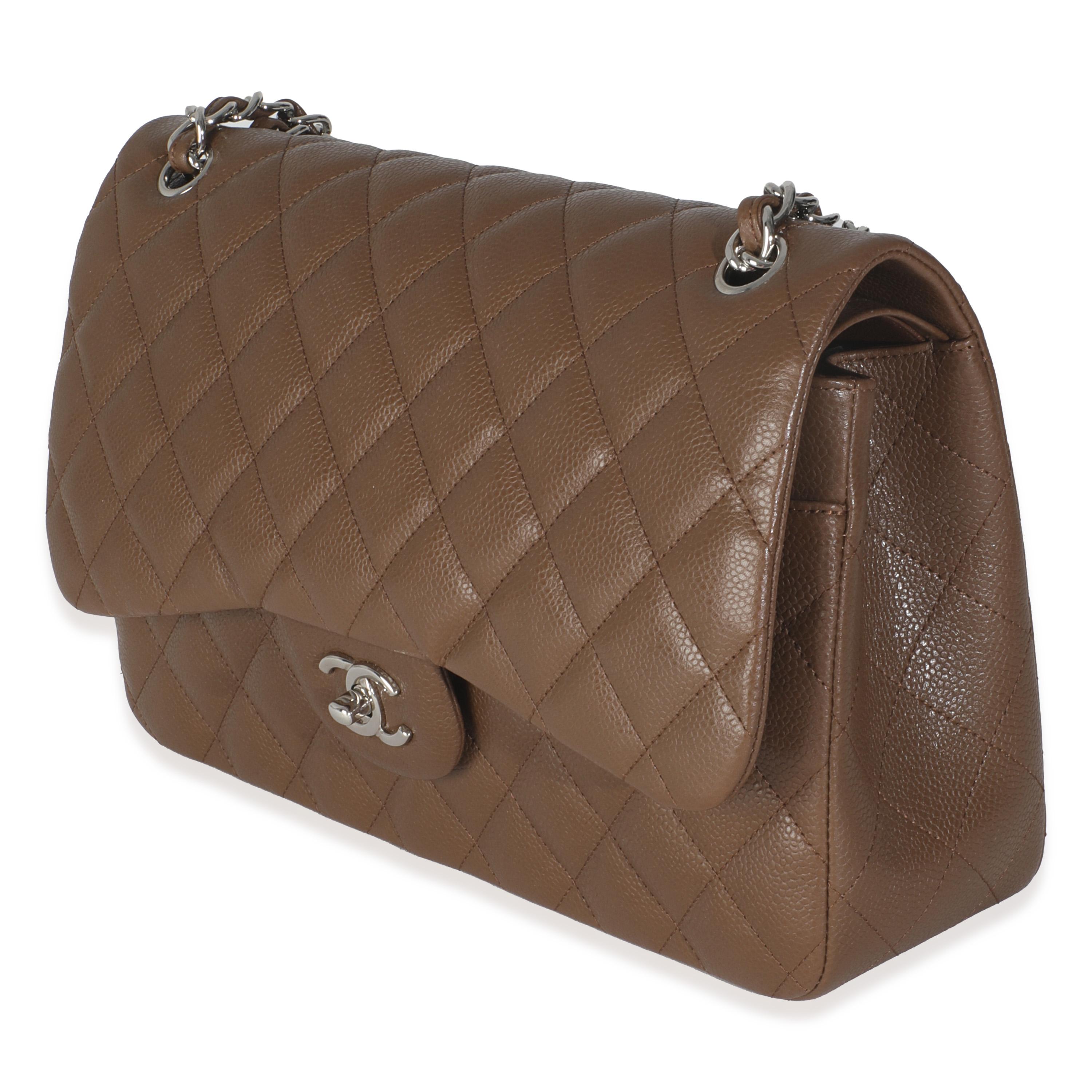 De las mujeres Chanel Caviar Acolchado Marrón Oscuro Bolso Jumbo Doble Solapa en venta