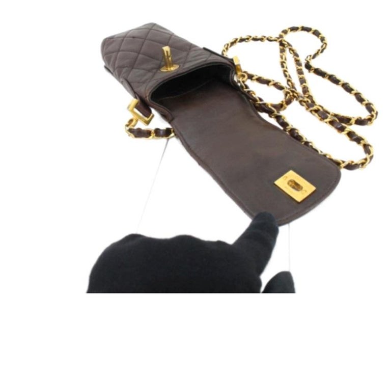 Chanel Dark Brown Quilted Lambskin CC Turnlock Phone Holder Crossbody Bag at 1stDibs