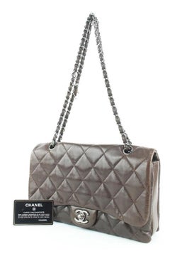 Chanel Dark Brown Quilted Lambskin Jumbo Classic Flap Silver SHW 1CC922