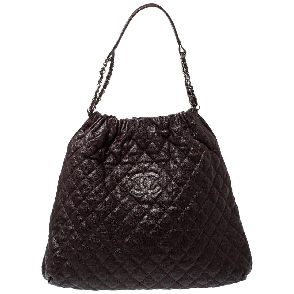 Chanel Dark Brown Quilted Leather CC Chain Hobo