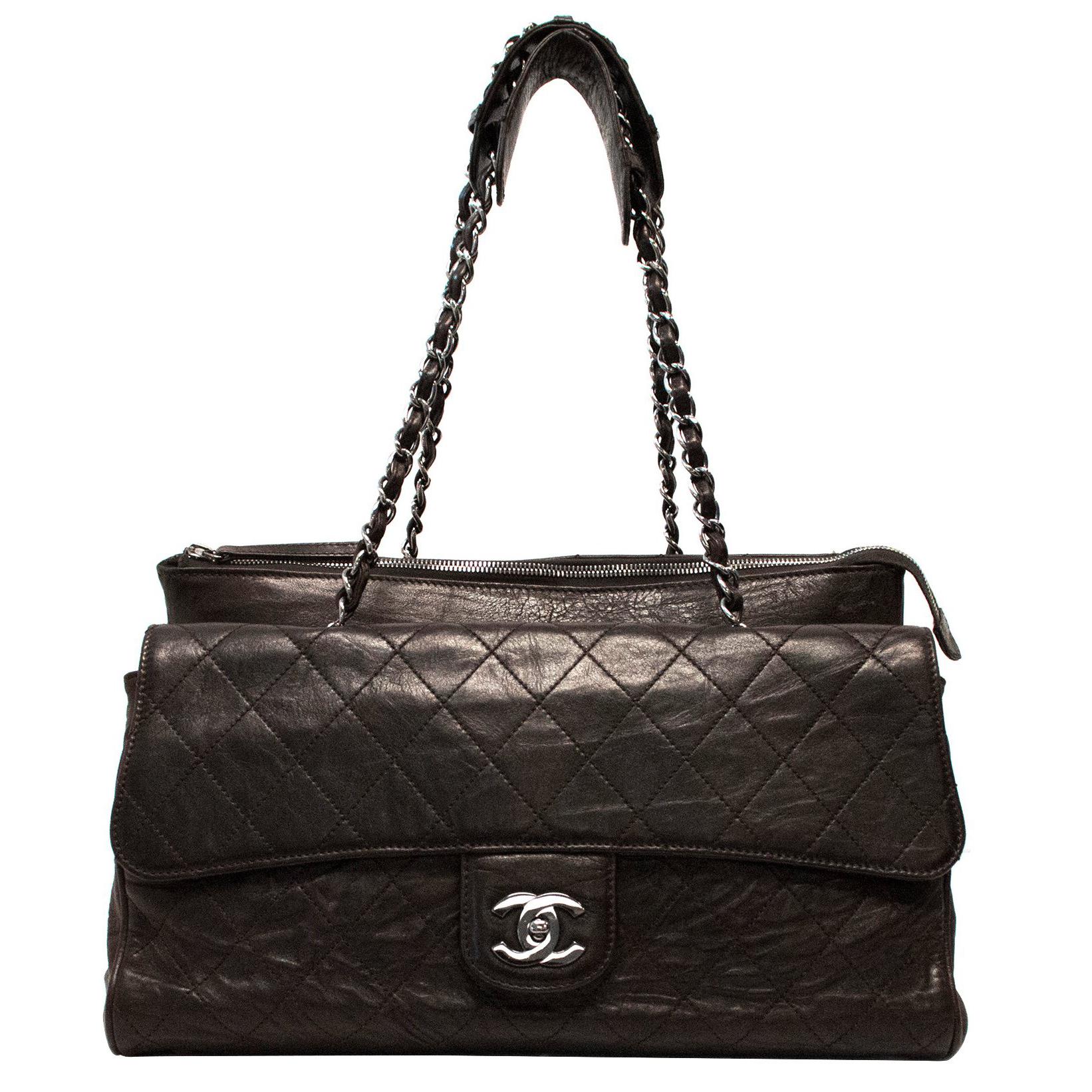 Chanel Dark Brown Quilted Leather Gladstone Bag