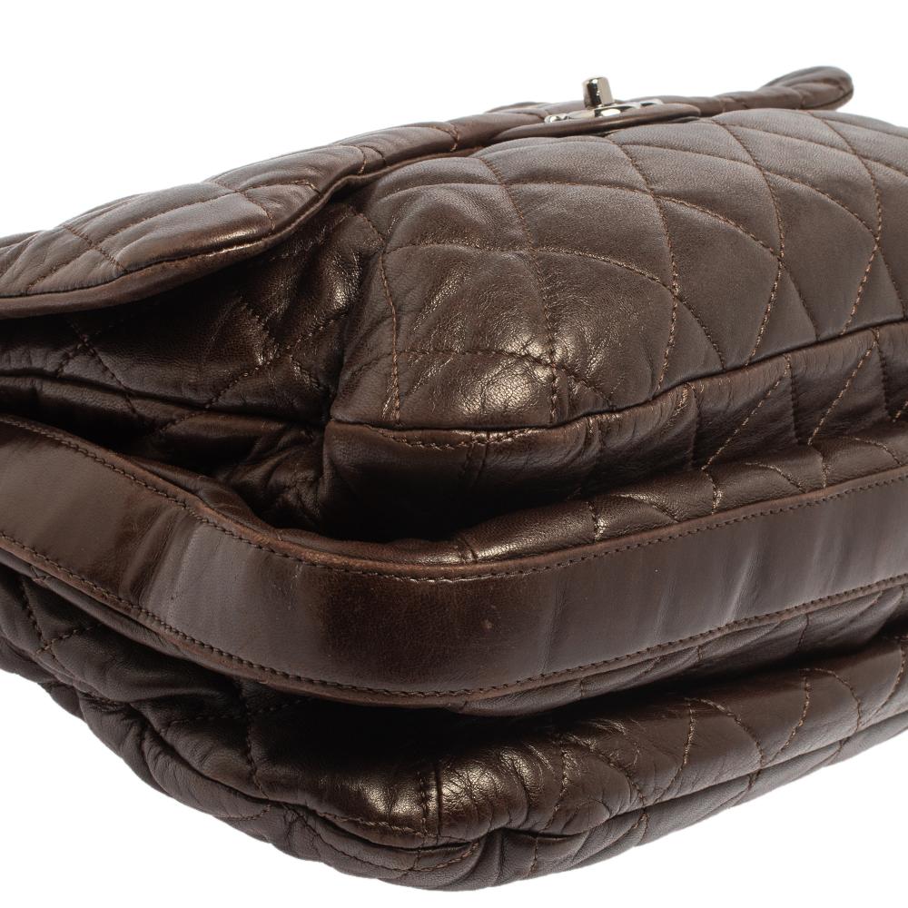Chanel Dunkelbraun Gestepptes Leder Maxi 3 Akkordeon Klappe Tasche 9