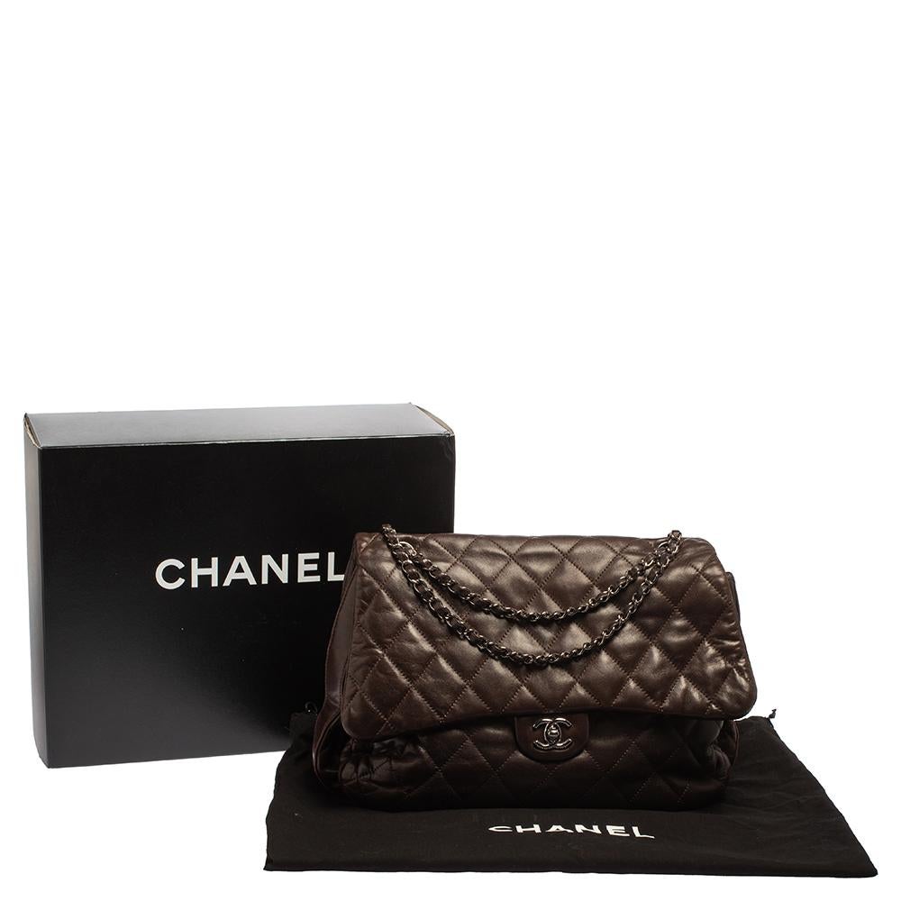 Chanel Dunkelbraun Gestepptes Leder Maxi 3 Akkordeon Klappe Tasche 10