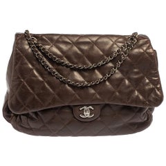 Chanel Dark Brown Quilted Leather Maxi 3 Accordion Flap Bag