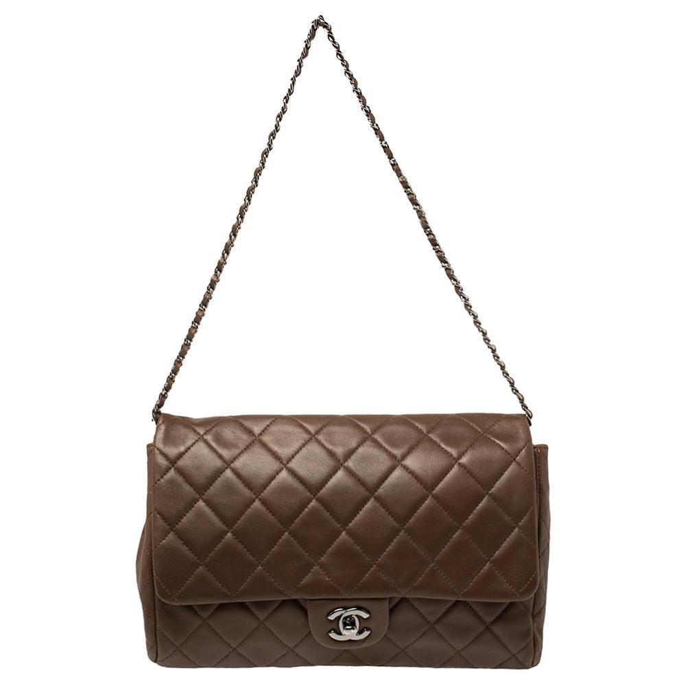 Chanel Dark Brown Quilted Leather Single Flap Bag
