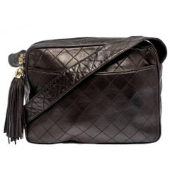 Chanel Dark Brown Quilted Leather Tassel Vintage Camera Bag
