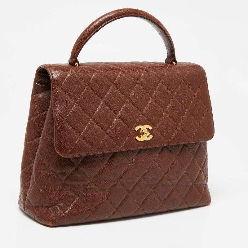 Women's Chanel Dark Brown Quilted Leather Vintage Kelly Top Handle Bag
