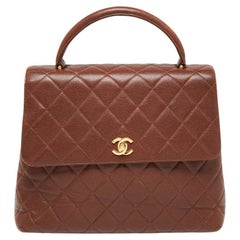 Chanel Dark Brown Quilted Leather Vintage Kelly Top Handle Bag