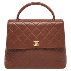 Chanel Dark Brown Quilted Leather Retro Kelly Top Handle Bag