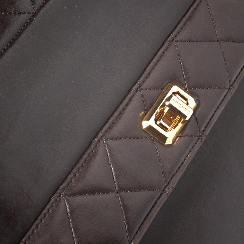 Chanel Dark Brown Quilted leather Vintage Shoulder Strap 4