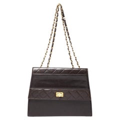 Chanel Dunkelbraun Gestepptes Leder Vintage Schulterriemen