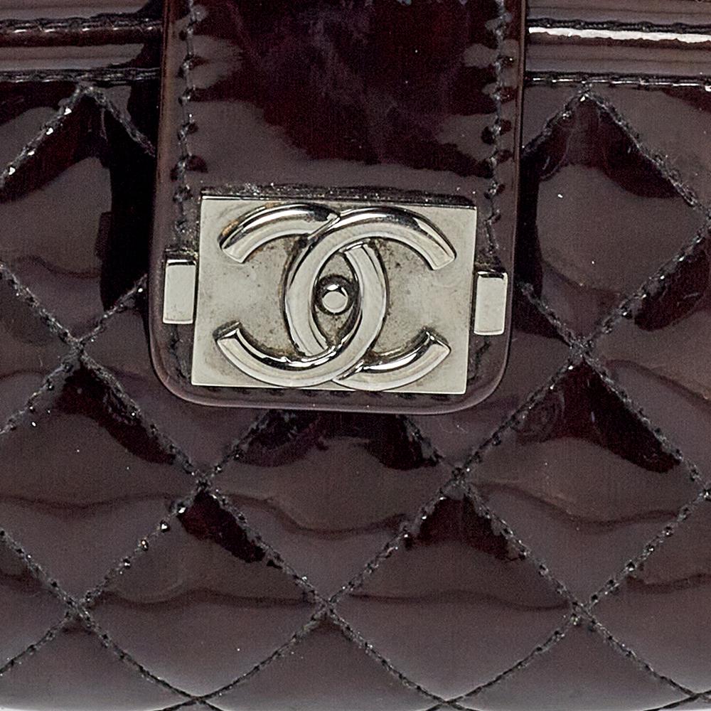 Chanel Dark Brown Quilted Patent Leather CC Phone Holder Clutch 3