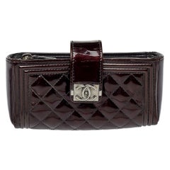 Chanel Dark Brown Quilted Patent Leather CC Phone Holder Clutch