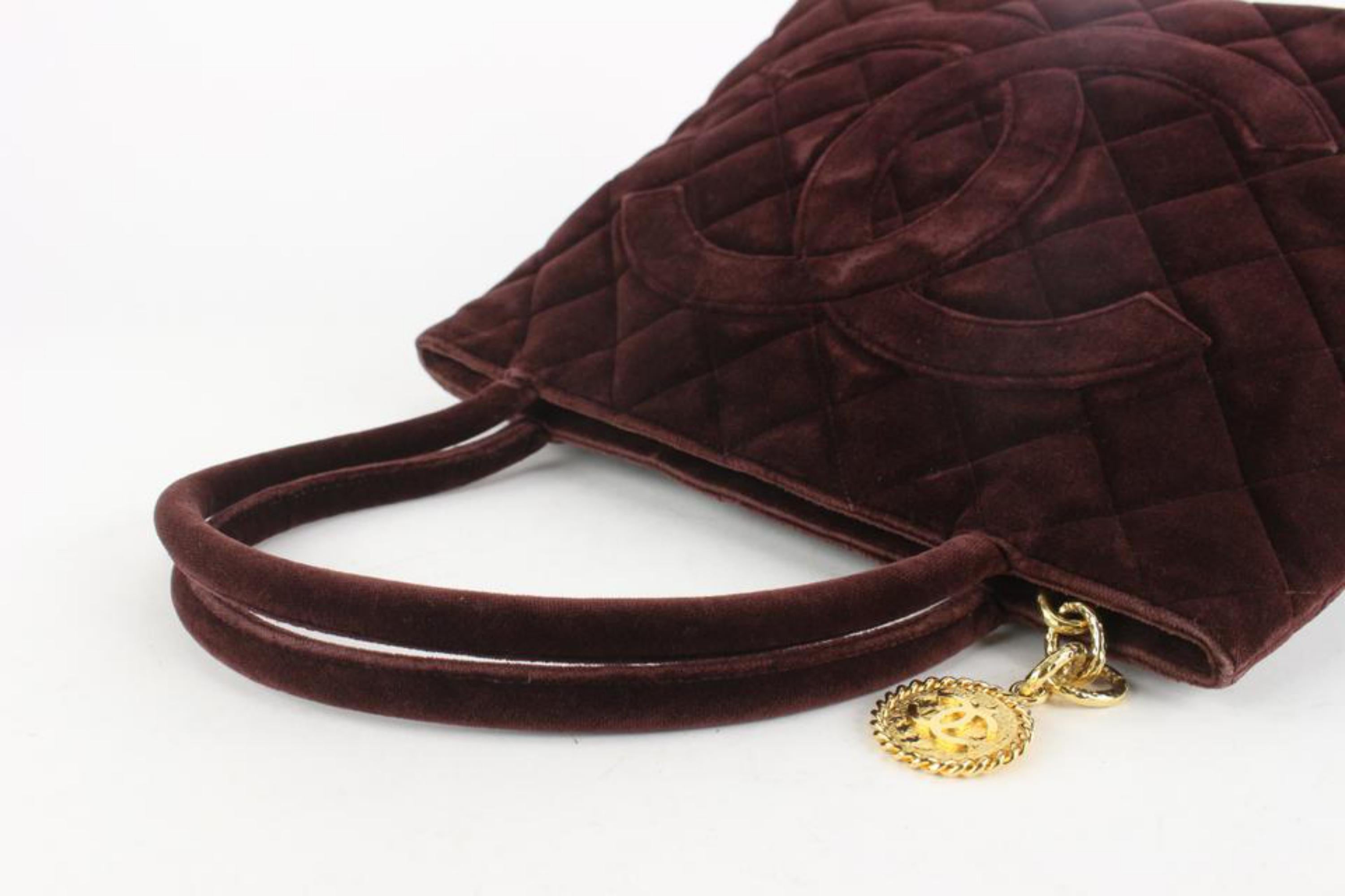 Chanel Dark Brown Quilted Velvet Medallion Zip Tote Bag GHW 115c7 For Sale 1