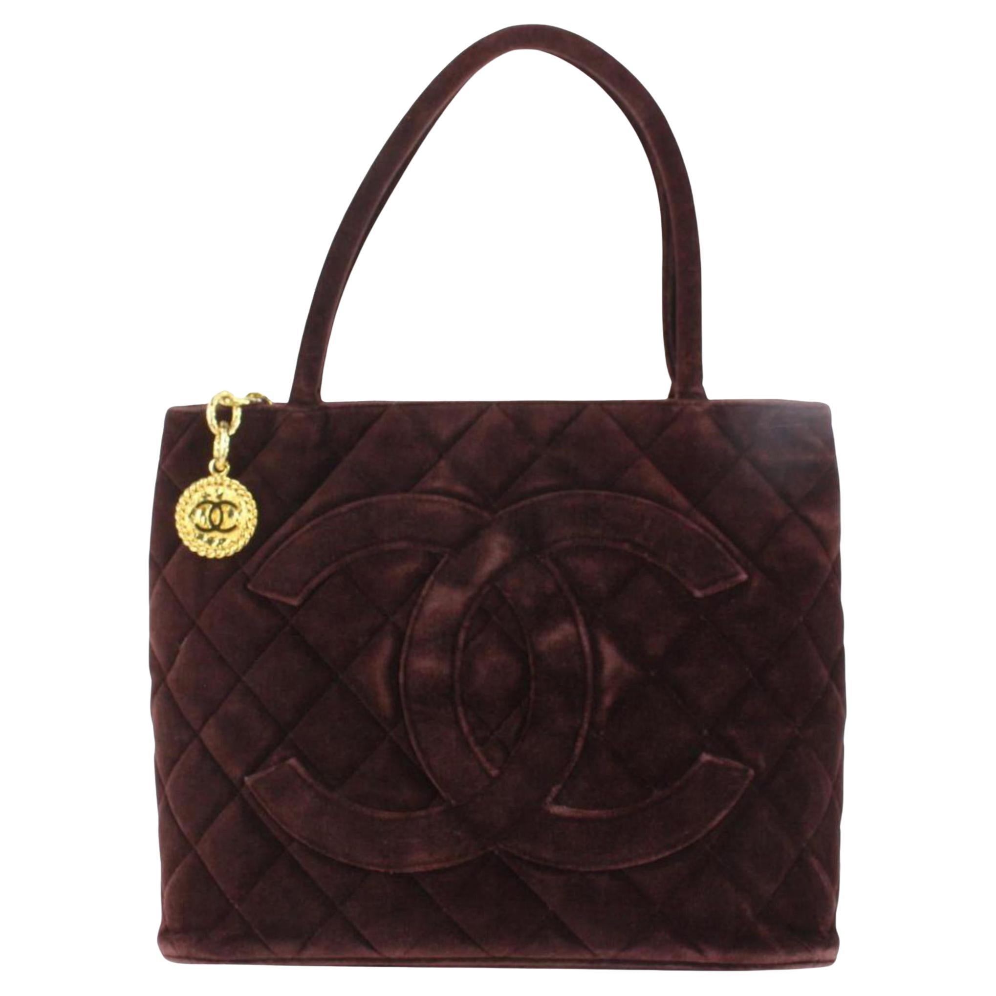 Chanel Dark Brown Quilted Velvet Medallion Zip Tote Bag GHW 115c7 For Sale