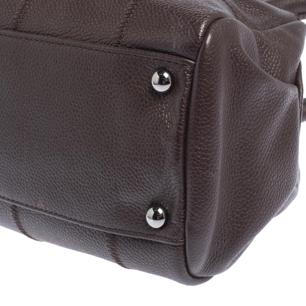 Chanel Dunkelbraun Quadrat Stepp Kaviar Leder LAX Bowler Tasche 6