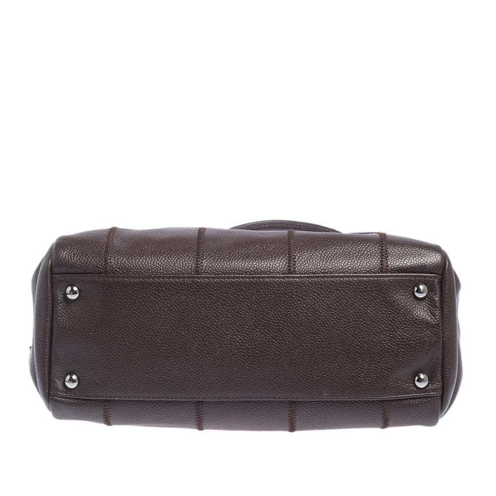 Chanel Dunkelbraun Quadrat Stepp Kaviar Leder LAX Bowler Tasche Damen
