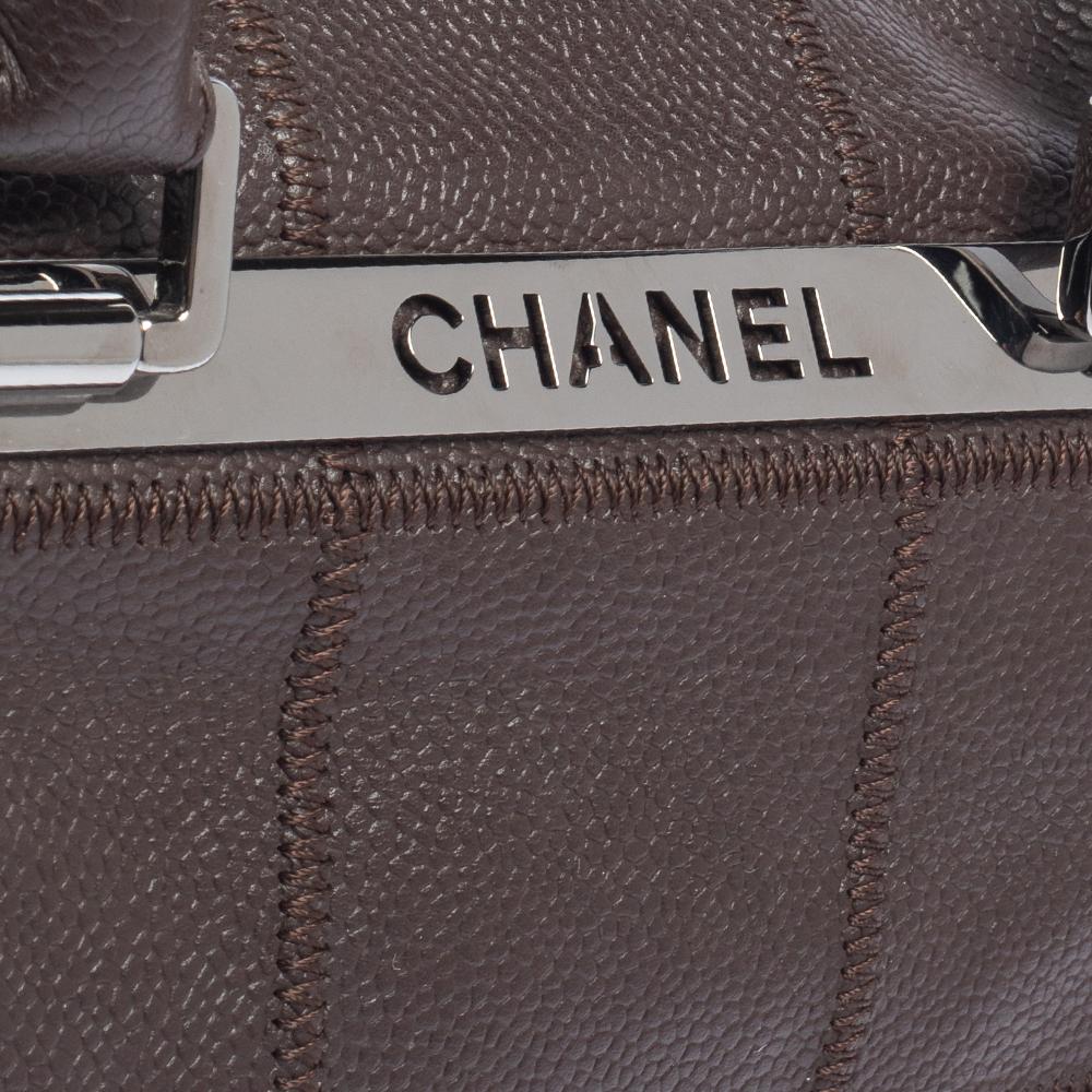 Chanel Dunkelbraun Quadrat Stepp Kaviar Leder LAX Bowler Tasche 4