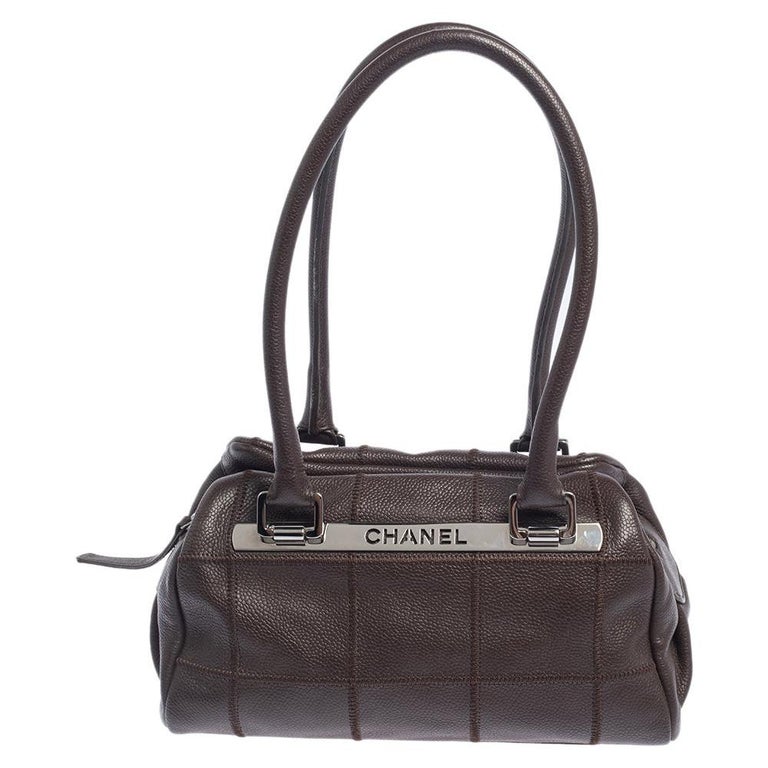 Chanel Dark Brown Square Quilt Caviar Leather LAX Bowler Bag at 1stDibs