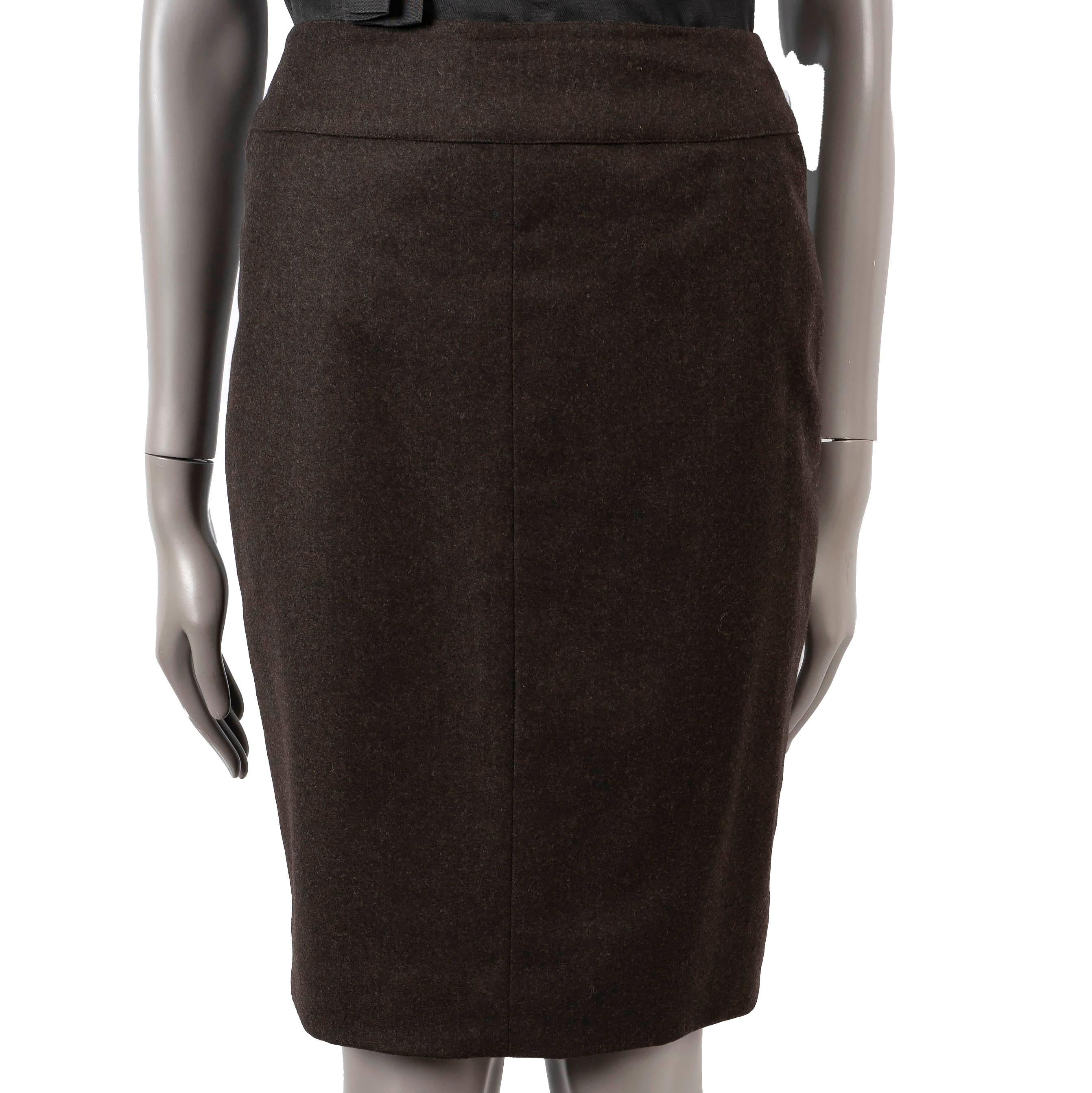 Black CHANEL dark brown wool & cashmere 1999 99A FELT PENCIL Skirt 38 S For Sale