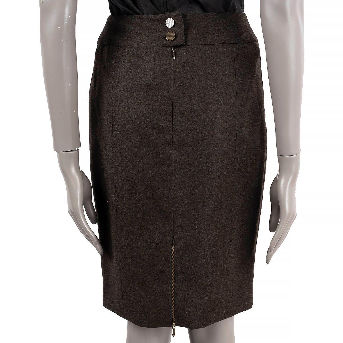 CHANEL dark brown wool & cashmere 1999 99A FELT PENCIL Skirt 38 S For Sale 1
