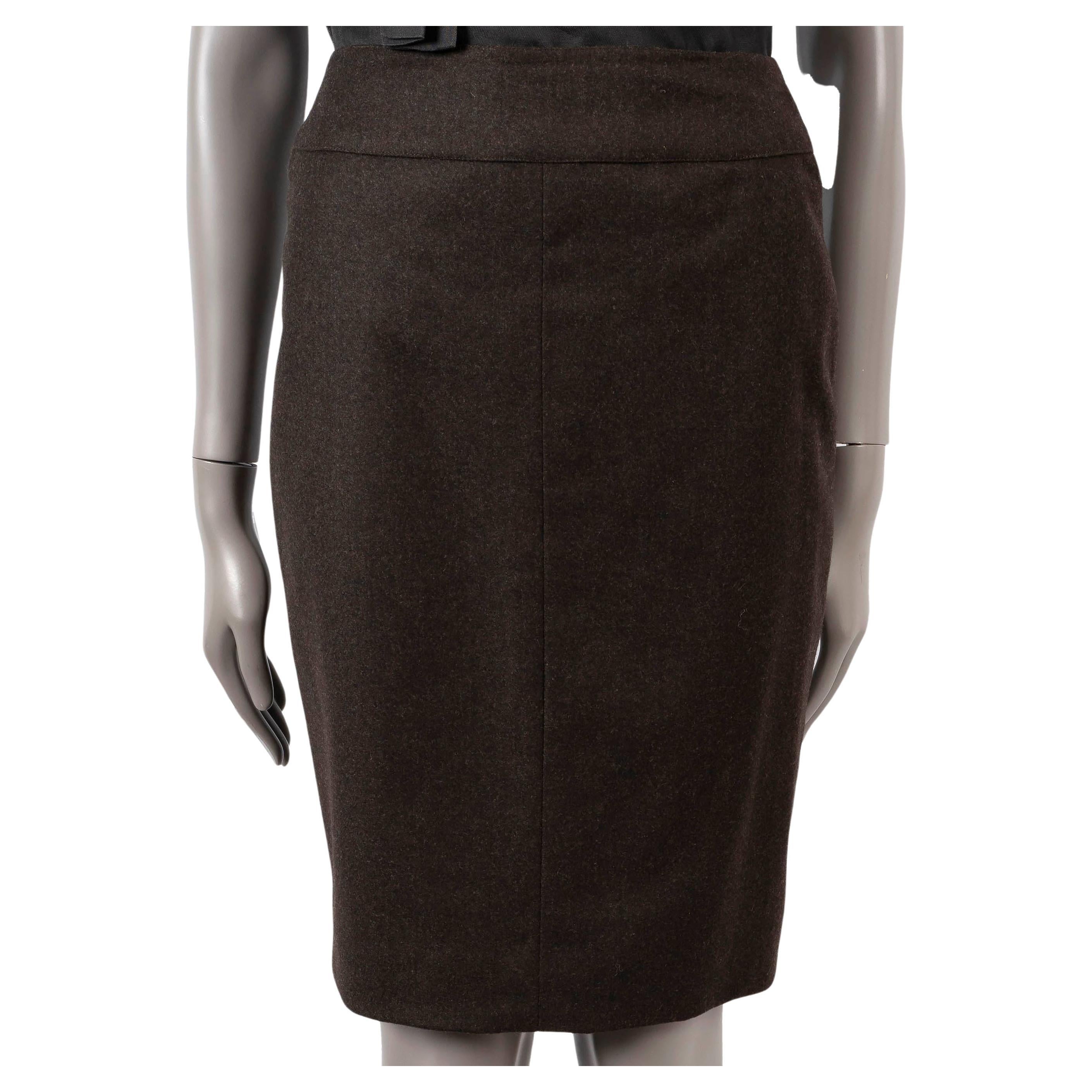 CHANEL dark brown wool & cashmere 1999 99A FELT PENCIL Skirt 38 S For Sale