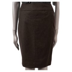 CHANEL dark brown wool & cashmere 1999 99A FELT PENCIL Skirt 38 S