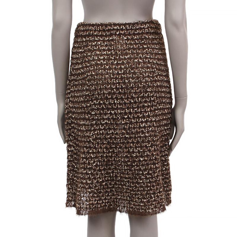 Black CHANEL dark brown wool & mohair A-Line Skirt 38 S