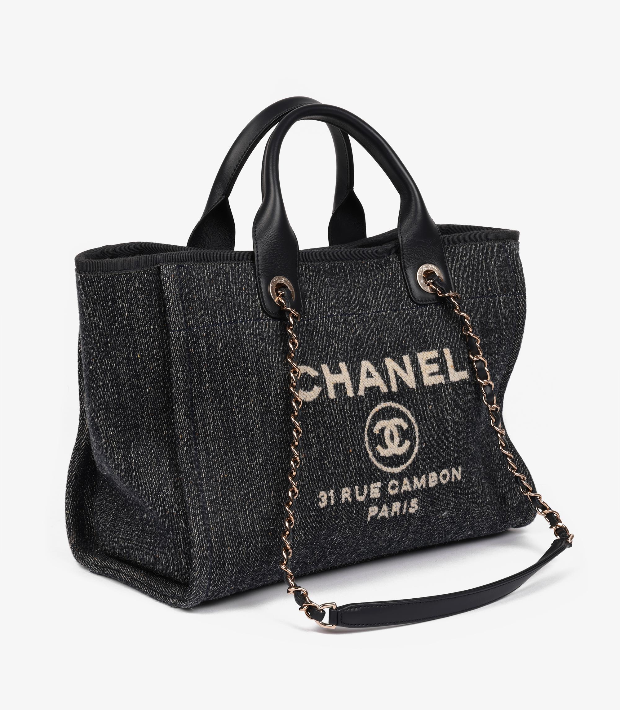 Gray Chanel Dark Denim & Calfskin Leather Small Deauville Tote with Pouch