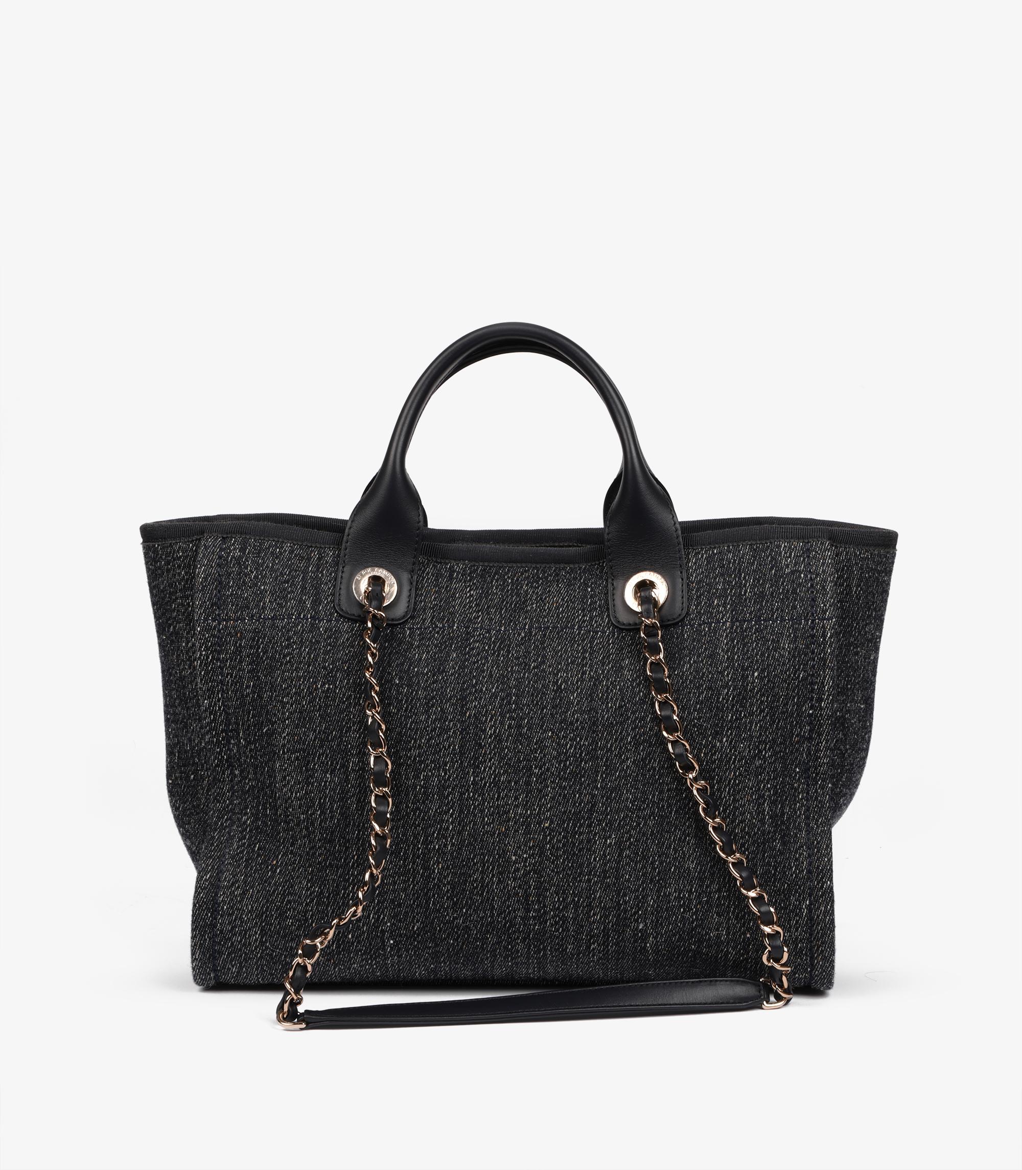 Women's or Men's Chanel Dark Denim & Calfskin Leather Small Deauville Tote with Pouch