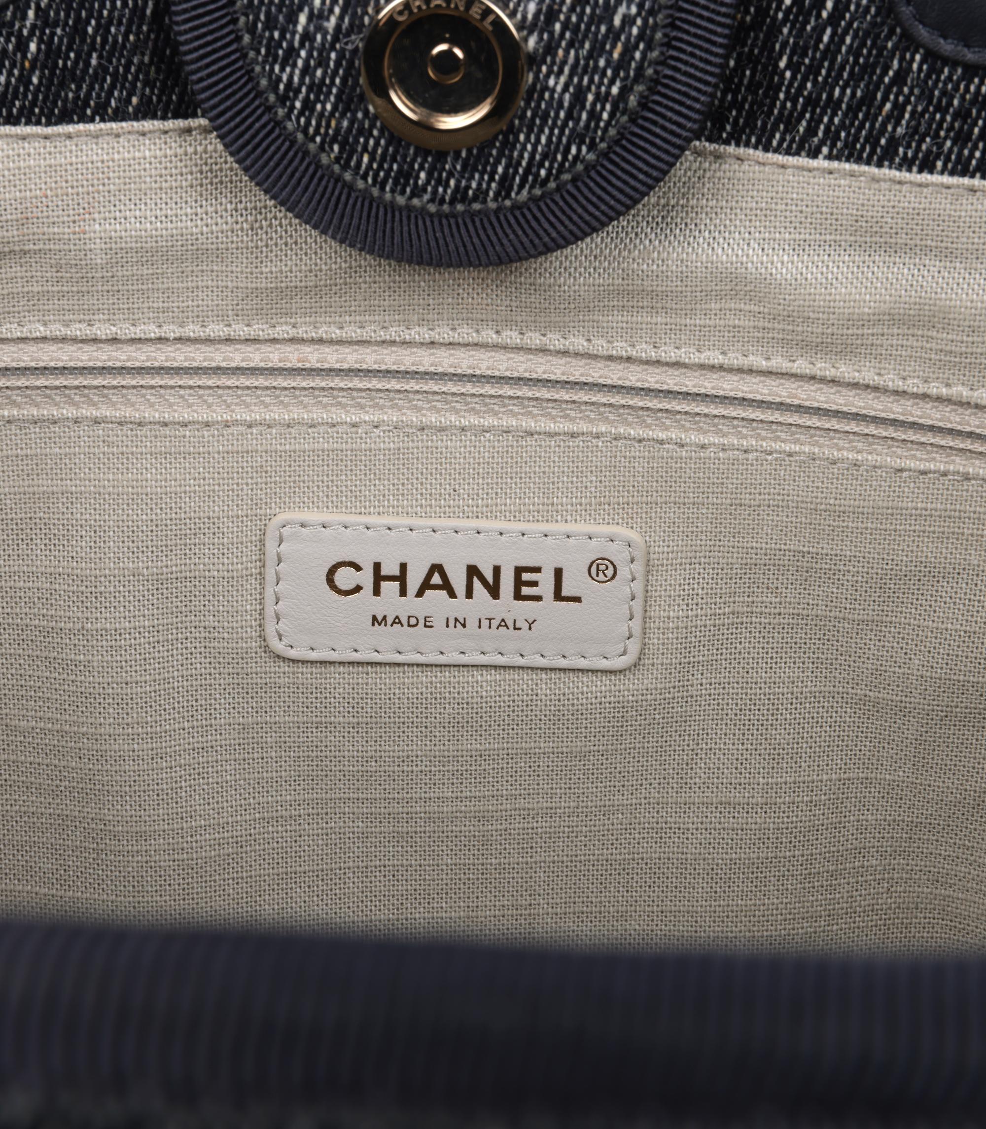 Chanel Dark Denim & Calfskin Leather Small Deauville Tote with Pouch 3