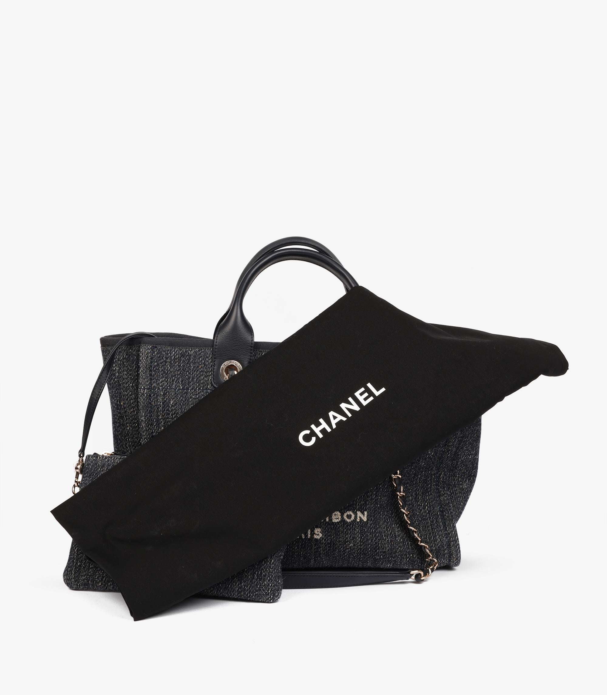 Chanel Dark Denim & Calfskin Leather Small Deauville Tote with Pouch 4