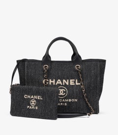 Chanel Dark Denim & Calfskin Leather Small Deauville Tote with Pouch
