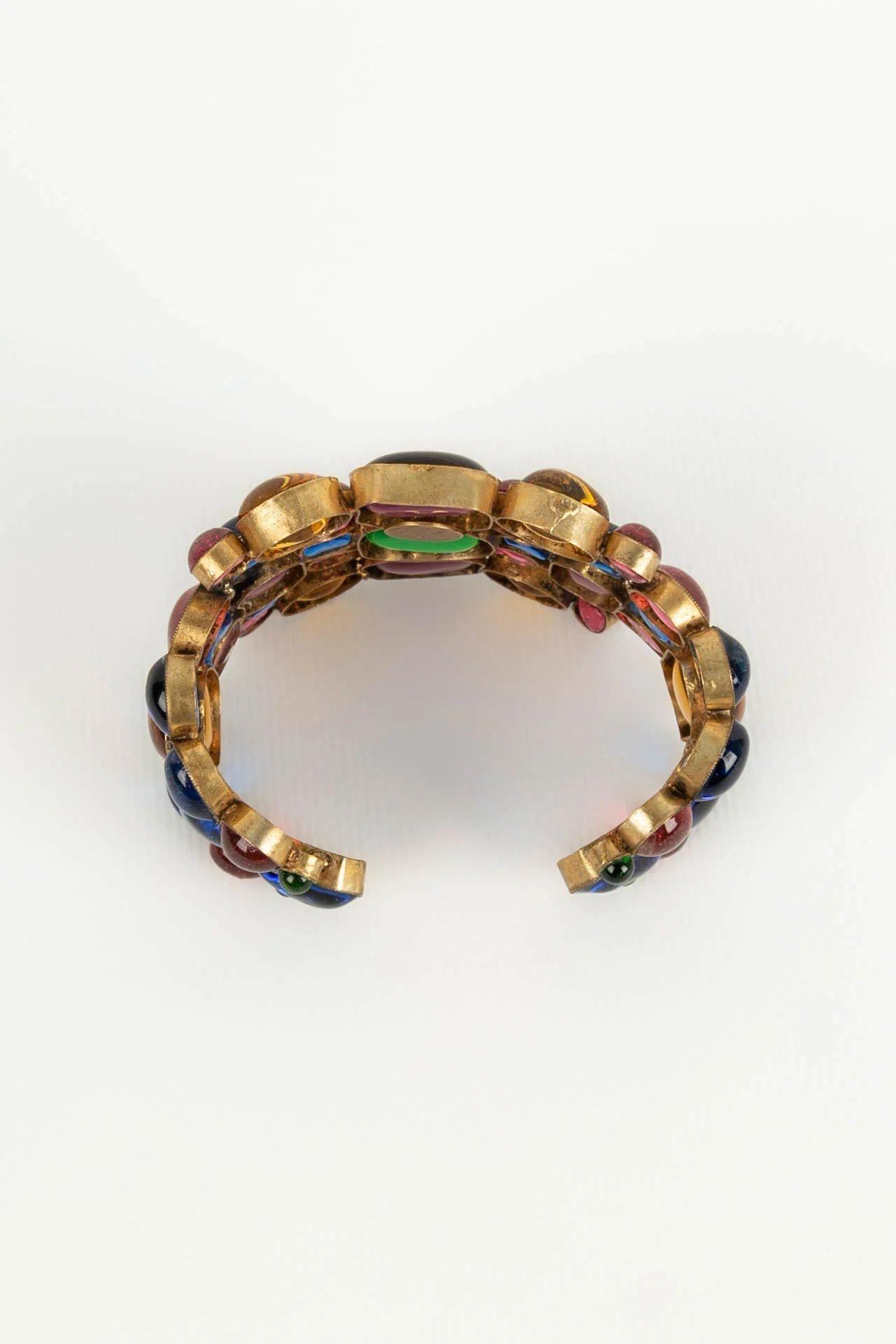 Chanel Dark Gold Metal and Multicolored Glass Paste Bracelet In Excellent Condition In SAINT-OUEN-SUR-SEINE, FR