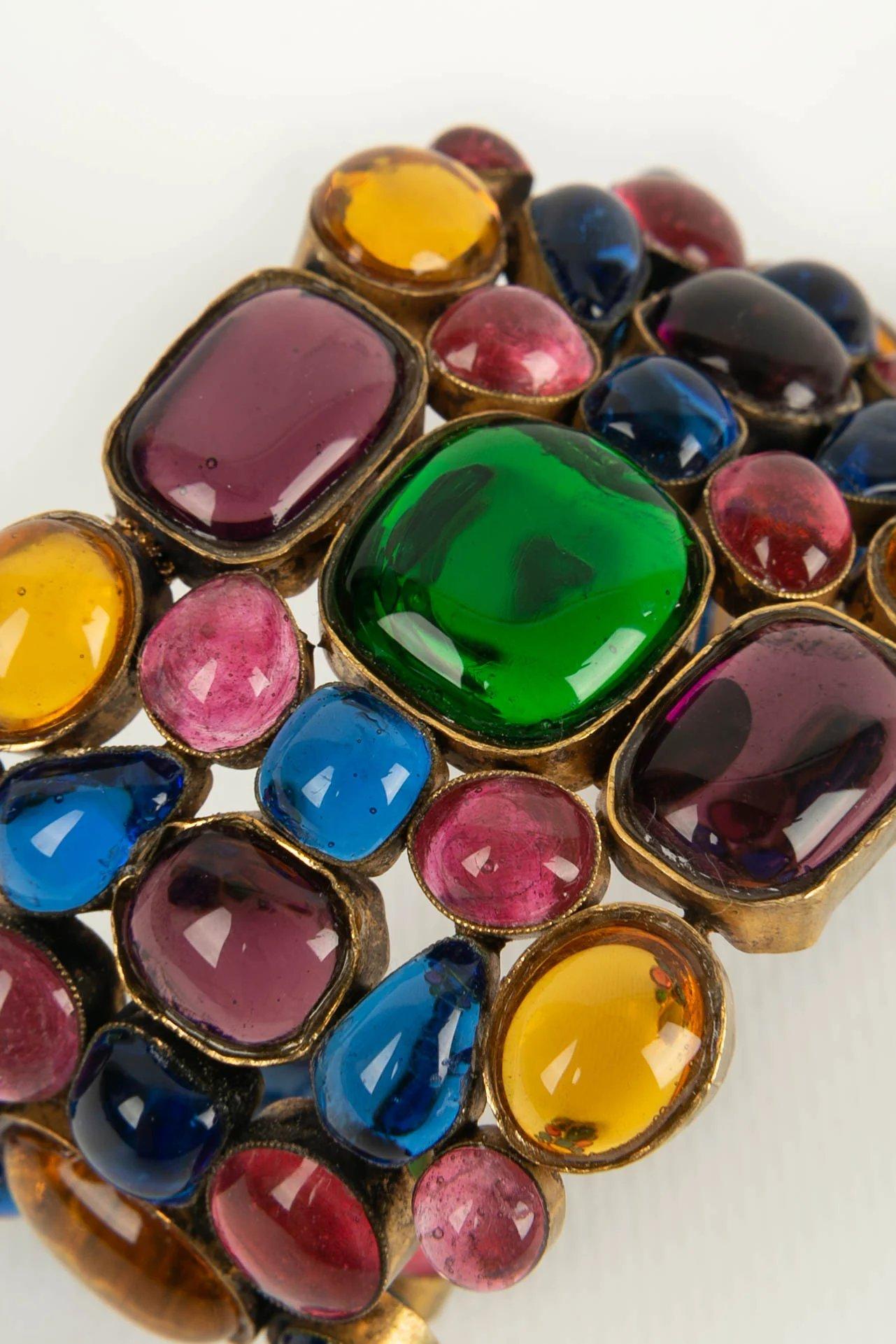 Chanel Dark Gold Metal and Multicolored Glass Paste Bracelet 1