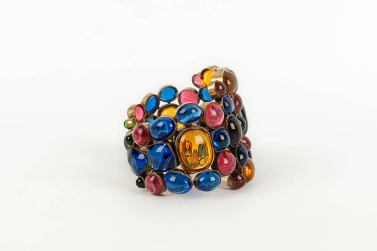 Chanel Dark Gold Metal and Multicolored Glass Paste Bracelet 2