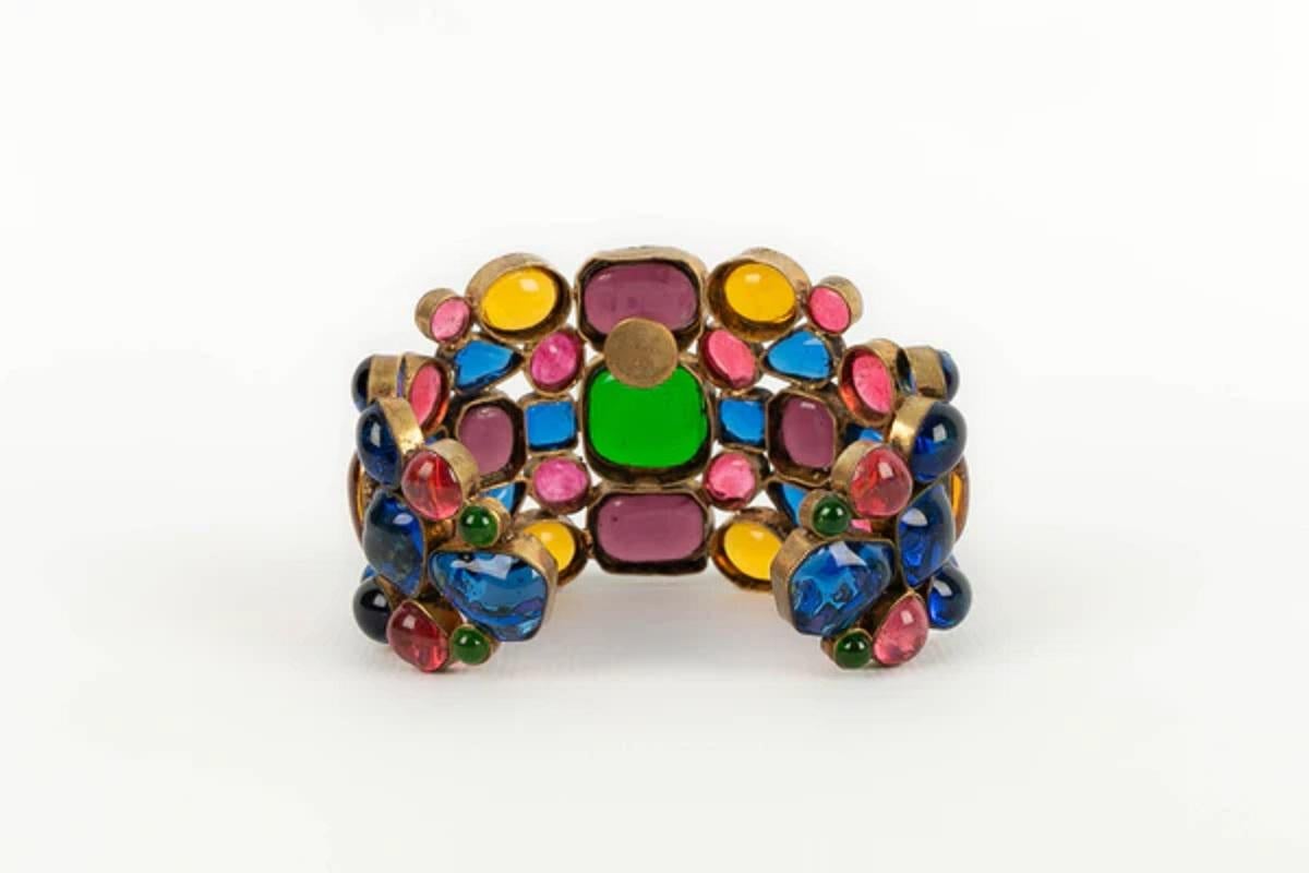 Chanel Dark Gold Metal and Multicolored Glass Paste Bracelet 3